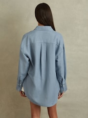 Reiss Blue Sian Relaxed Fit Lyocell Linen Button Through Shirt - Image 5 of 6