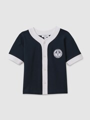 Reiss Navy/White Ark 3-9 yrs Textured Cotton Baseball Shirt - Image 2 of 4