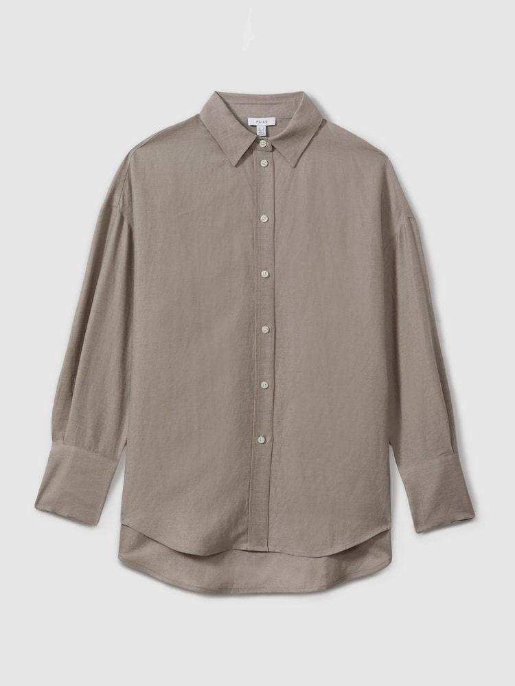 Reiss Mink Sian Relaxed Fit Lyocell Linen Button Through Shirt - Image 2 of 6 Reiss Mink Sian Relaxed Fit Lyocell Linen Button Through Shirt - Image 2 of 6