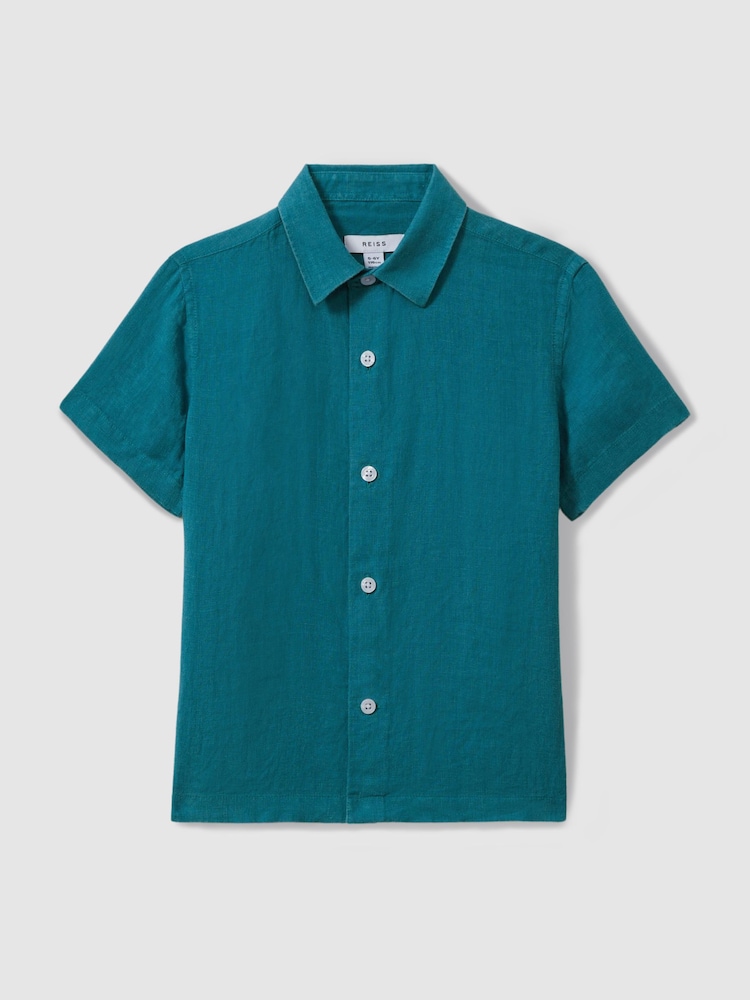 Reiss Seafoam Holiday 3-9 yrs Short Sleeve Linen Shirt - Image 2 of 4