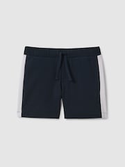 Reiss Navy/White Marl 9-13 yrs Textured Cotton Drawstring Shorts - Image 2 of 4