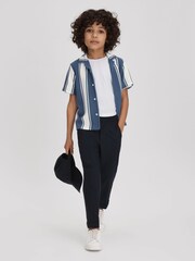 Reiss Airforce Blue/White Alton Senior Ribbed Cuban Collar Shirt - Image 3 of 4