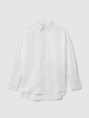 Reiss White Sian Relaxed Fit Lyocell-Linen Button-Through Shirt - Image 2 of 5