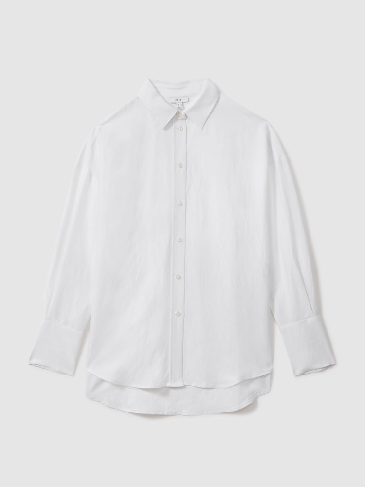 Reiss White Sian Relaxed Fit Lyocell-Linen Button-Through Shirt - Image 2 of 5