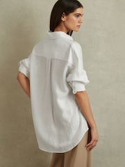 Reiss White Sian Relaxed Fit Lyocell-Linen Button-Through Shirt - Image 4 of 5