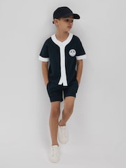 Reiss Navy/White Ark 9-13 yrs Textured Cotton Baseball Shirt - Image 1 of 4