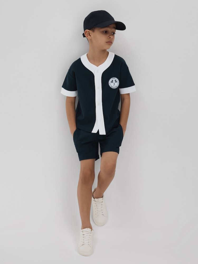Reiss Navy/White Ark 9-13 yrs Textured Cotton Baseball Shirt - Image 1 of 4