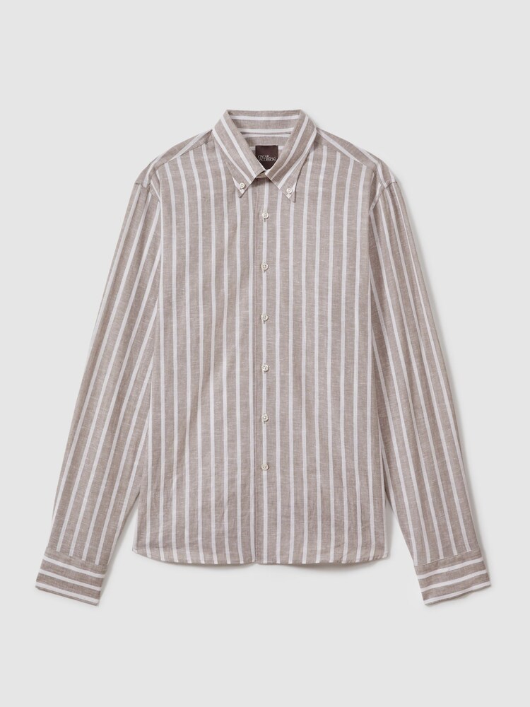 Oscar Jacobson Cotton-Linen Striped Shirt - Image 2 of 5