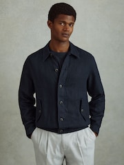 Reiss Navy Cadiz Linen Elasticated Hem Overshirt - Image 1 of 6