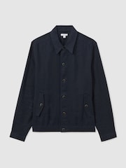 Reiss Navy Cadiz Linen Elasticated Hem Overshirt - Image 2 of 6