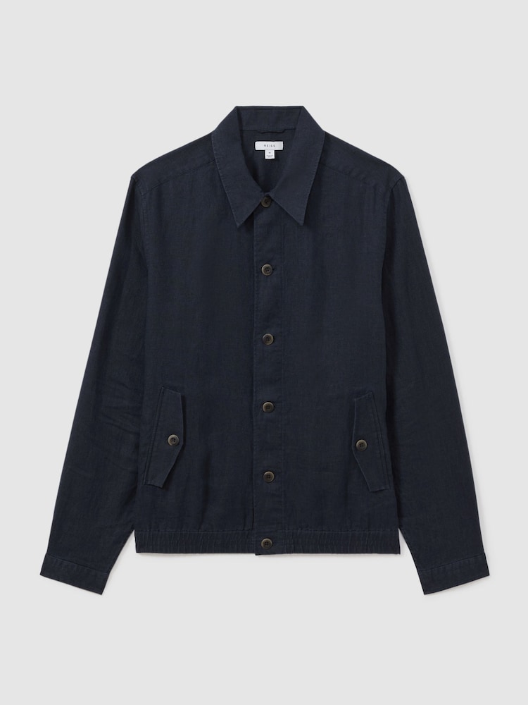 Reiss Navy Cadiz Linen Elasticated Hem Overshirt - Image 2 of 6