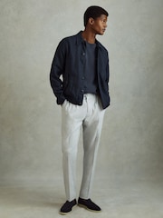 Reiss Navy Cadiz Linen Elasticated Hem Overshirt - Image 3 of 6