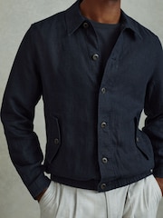 Reiss Navy Cadiz Linen Elasticated Hem Overshirt - Image 4 of 6