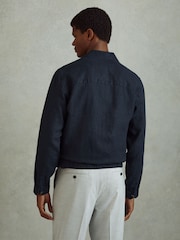 Reiss Navy Cadiz Linen Elasticated Hem Overshirt - Image 5 of 6