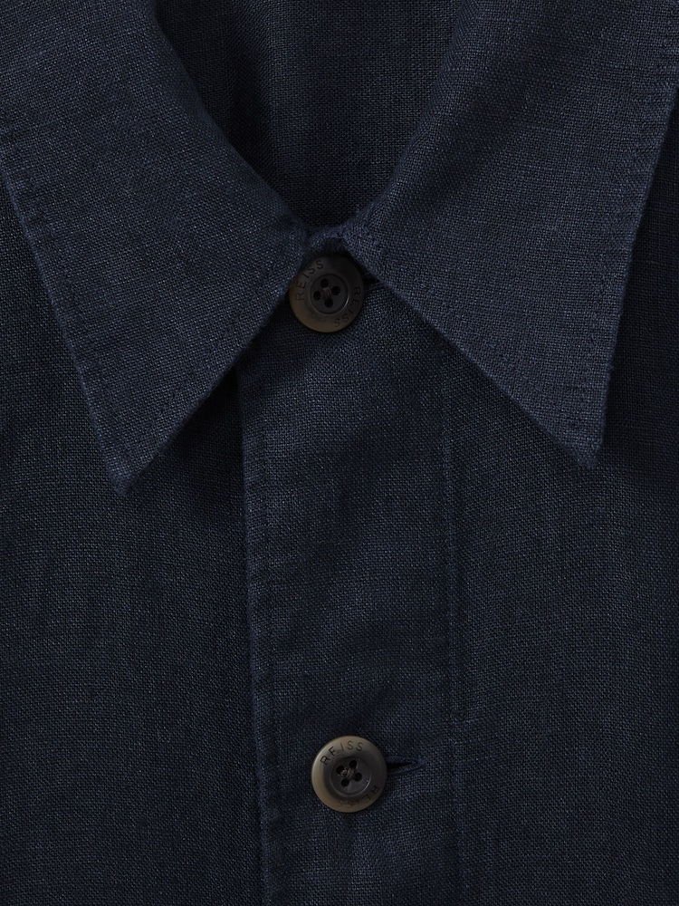 Reiss Navy Cadiz Linen Elasticated Hem Overshirt - Image 6 of 6