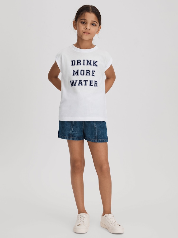 Reiss Ivory Tereza Teen Slogan Crew Neck T-Shirt - Image 2 of 4