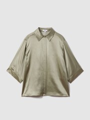 Reiss Khaki Winnie Silk Relaxed Sleeve Blouse - Image 2 of 6