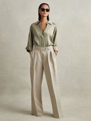 Reiss Khaki Winnie Silk Relaxed Sleeve Blouse - Image 3 of 6