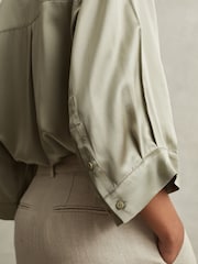 Reiss Khaki Winnie Silk Relaxed Sleeve Blouse - Image 4 of 6