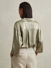 Reiss Khaki Winnie Silk Relaxed Sleeve Blouse - Image 5 of 6