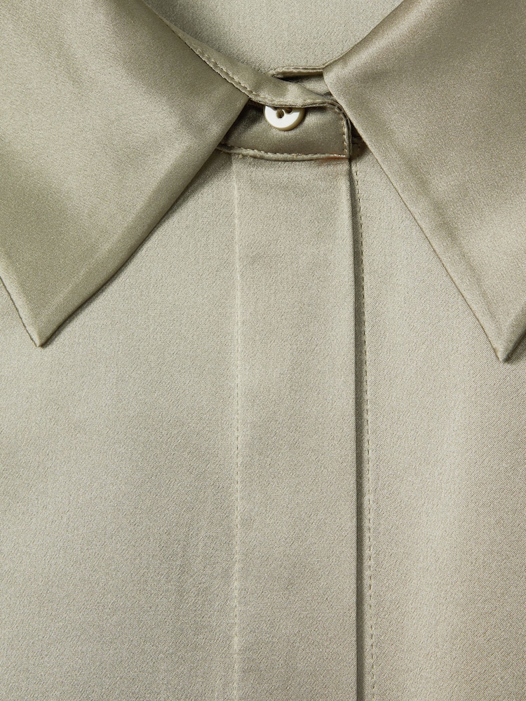 Reiss Khaki Winnie Silk Relaxed Sleeve Blouse - Image 6 of 6