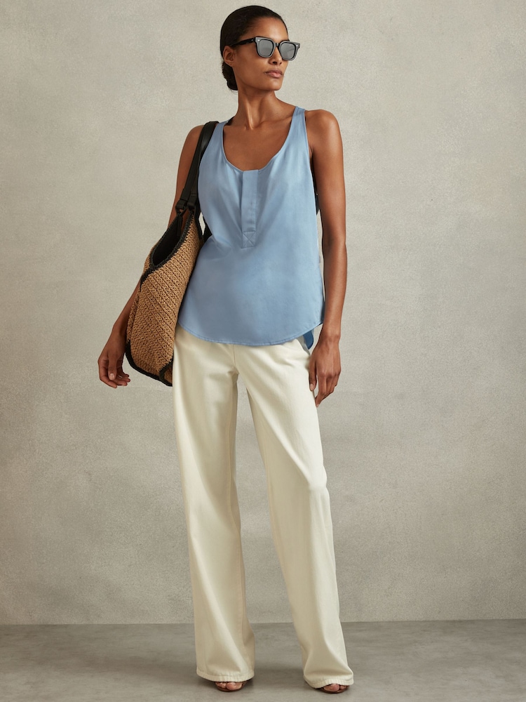 Reiss Blue Eira Relaxed Cotton Scoop Neck Vest - Image 1 of 6