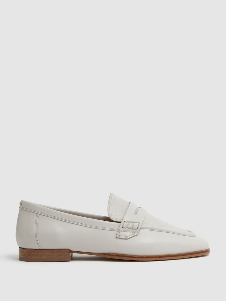 Reiss Off White Angela Leather-Cotton Loafers - Image 1 of 5