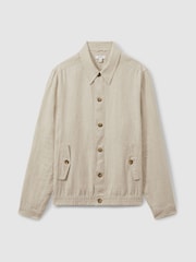Reiss Oatmeal Cadiz Linen Elasticated Hem Overshirt - Image 2 of 5