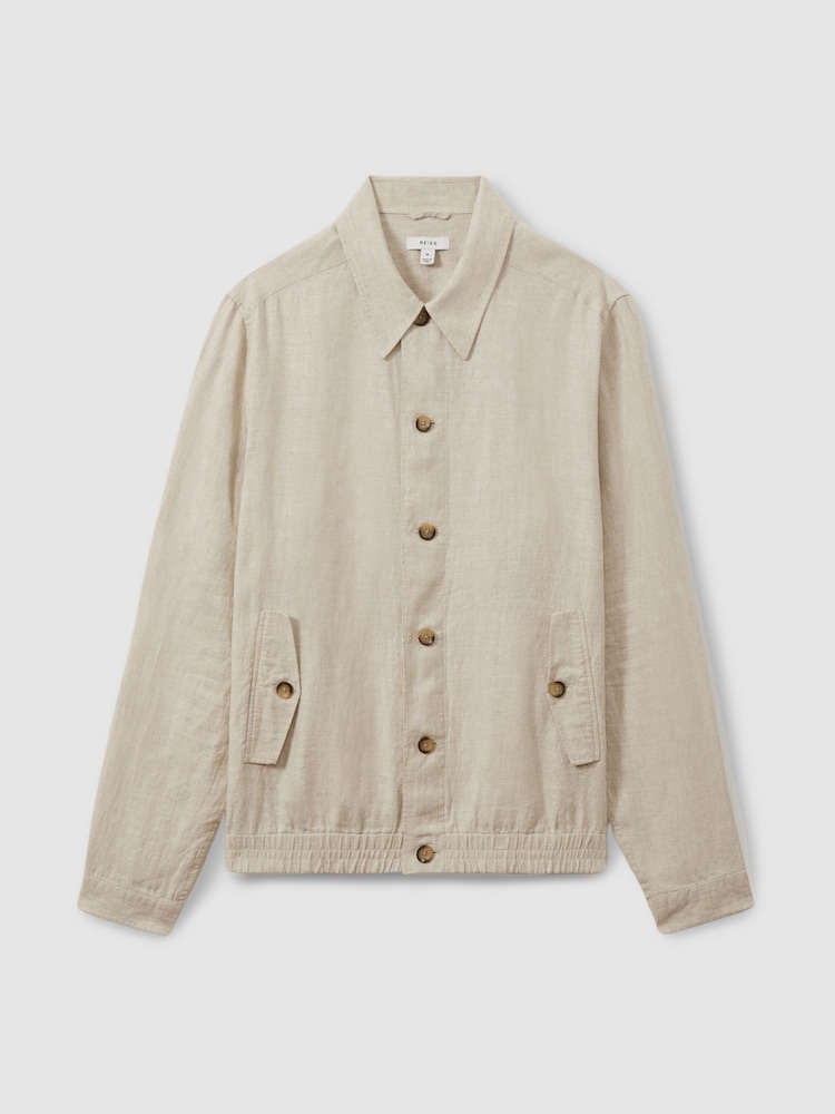 Reiss Oatmeal Cadiz Linen Elasticated Hem Overshirt - Image 2 of 5
