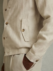 Reiss Oatmeal Cadiz Linen Elasticated Hem Overshirt - Image 3 of 5