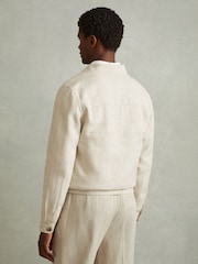 Reiss Oatmeal Cadiz Linen Elasticated Hem Overshirt - Image 4 of 5