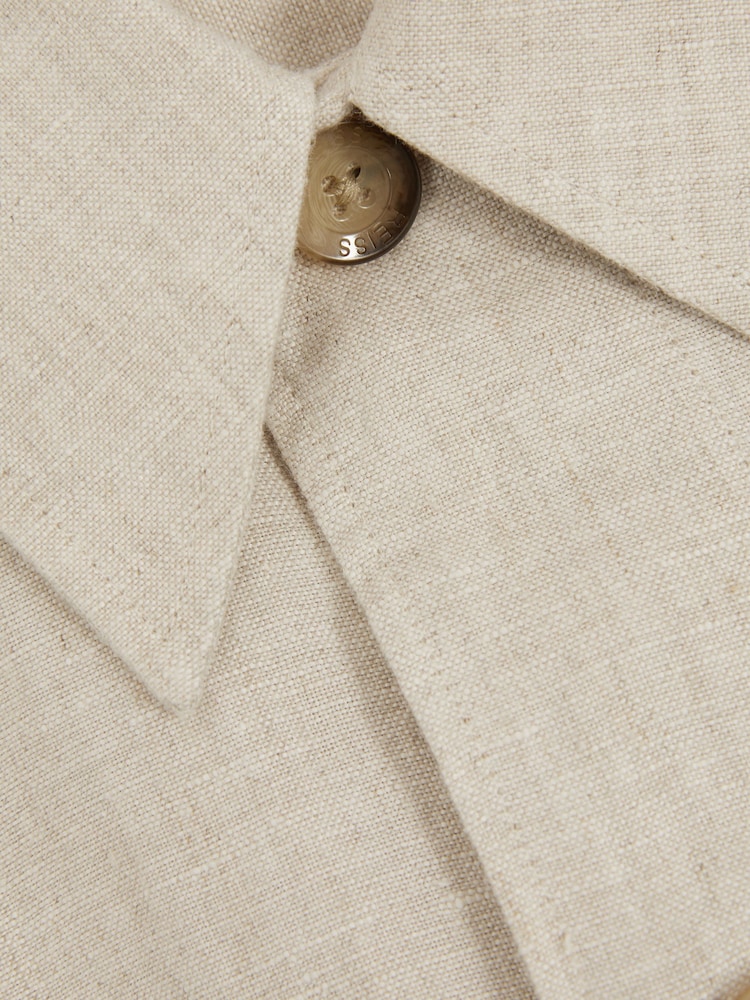 Reiss Oatmeal Cadiz Linen Elasticated Hem Overshirt - Image 5 of 5
