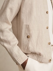 Oatmeal - Sobrecamisa de lino con dobladillo elástico Cadiz de Reiss - Imagen 6 de 7