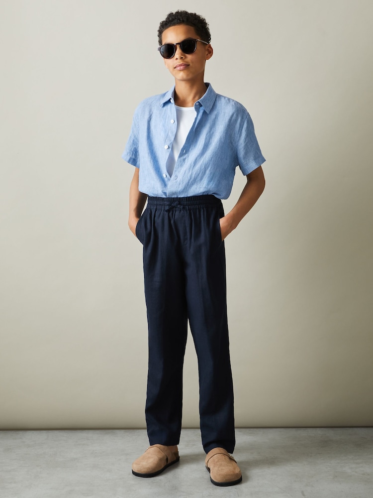 Reiss Soft Blue Holiday 13-14 yrs Short Sleeve Linen Shirt - Image 2 of 4