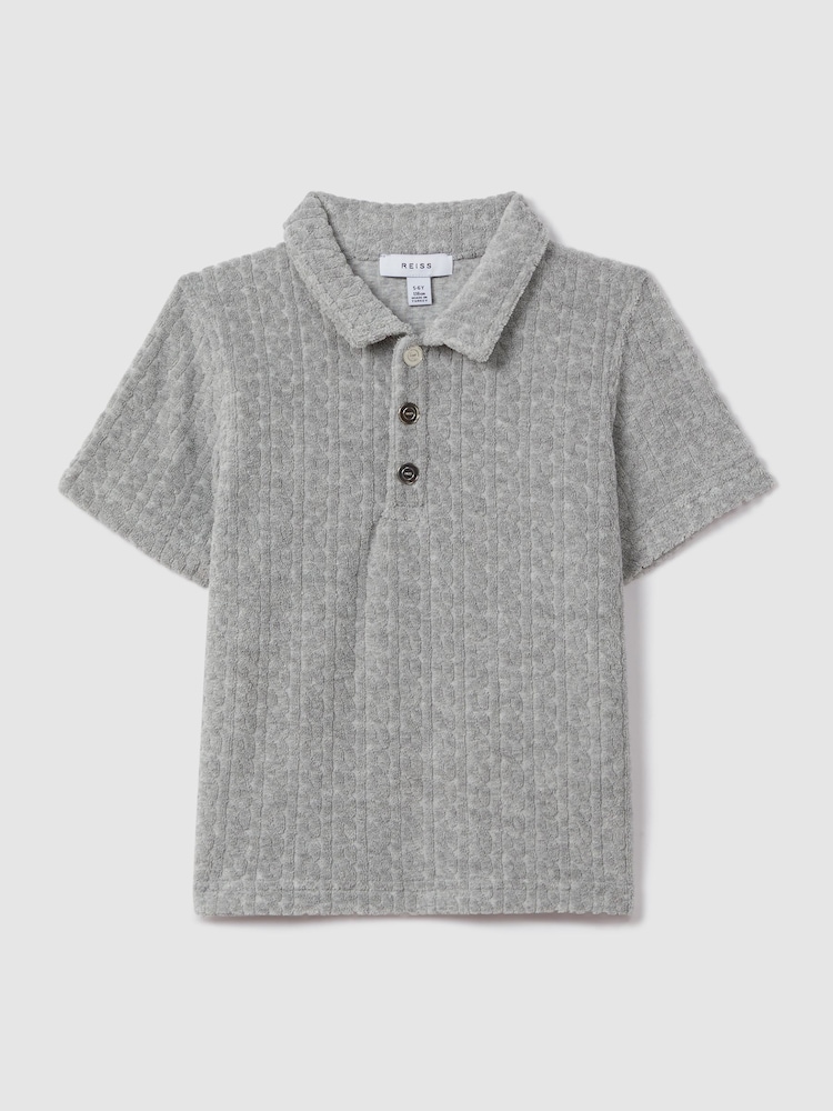 Reiss Soft Grey Iggy 13-14 yrs Towelling Polo Shirt - Image 1 of 4