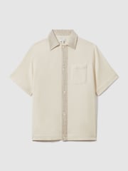 Reiss Ecru Sicily Textured Cotton Blend Contrast Shirt - Image 2 of 6