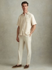 Reiss Ecru Sicily Textured Cotton Blend Contrast Shirt - Image 3 of 6