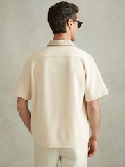 Reiss Ecru Sicily Textured Cotton Blend Contrast Shirt - Image 5 of 6