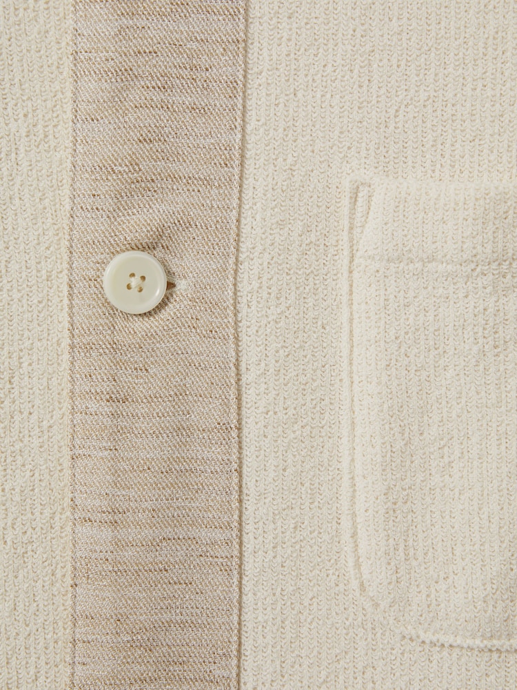Reiss Ecru Sicily Textured Cotton Blend Contrast Shirt - Image 6 of 6