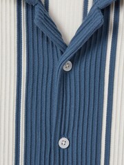 Reiss Airforce Blue/White Alton Teen Ribbed Cuban Collar Shirt - Image 4 of 4