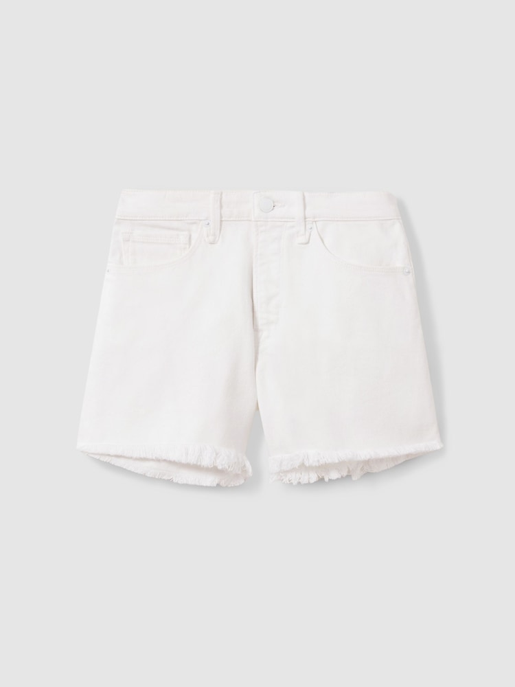 Good American White Good American Raw Hem Denim Shorts - Image 2 of 4 Good American White Good American Raw Hem Denim Shorts - Image 2 of 4