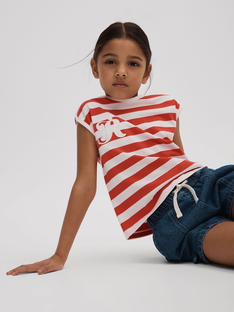 Reiss Red Imogen 9-13 yrs Cotton Striped Sleeveless Vest - Image 1 of 4
