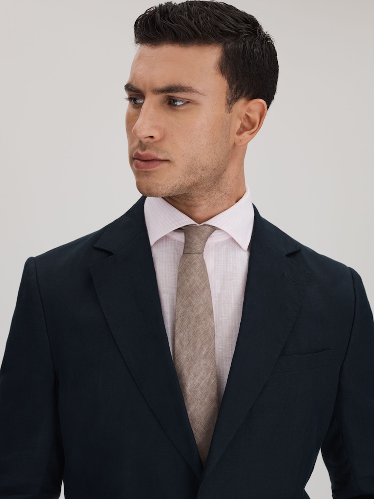 Marrón claro melange - Corbata de lino Vitali de Reiss - Imagen 2 de 5