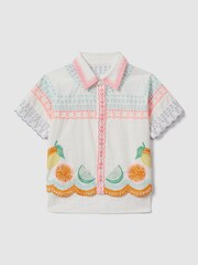 Reiss Ivory Print Cesca 13-14 yrs Cotton Broderie Shirt - Image 1 of 4