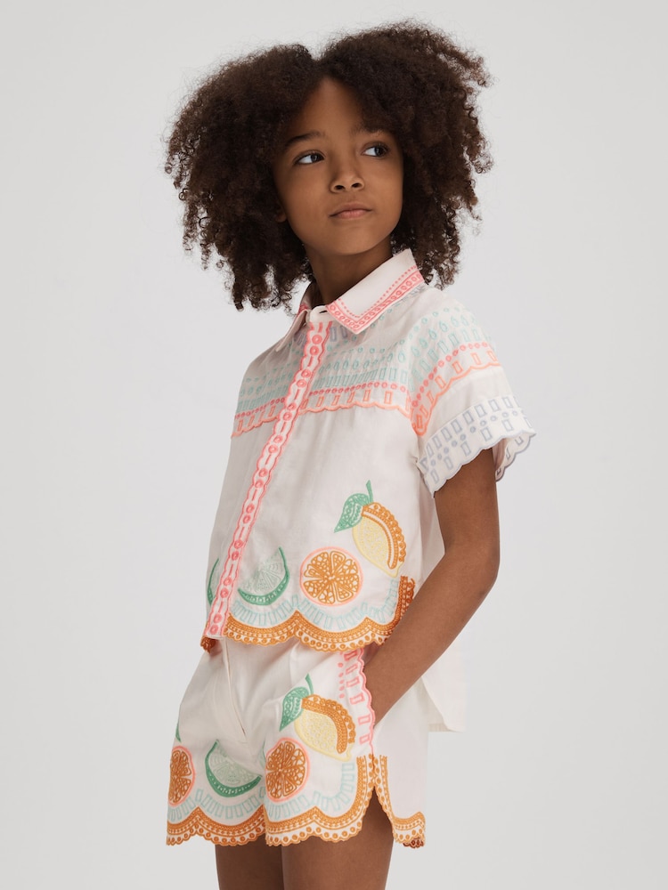 Reiss Ivory Print Cesca 13-14 yrs Cotton Broderie Shirt - Image 2 of 4