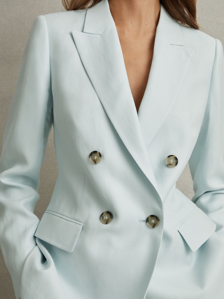 Reiss Blue Lori Petite Viscose-Linen Double Breasted Suit Blazer - Image 3 of 7