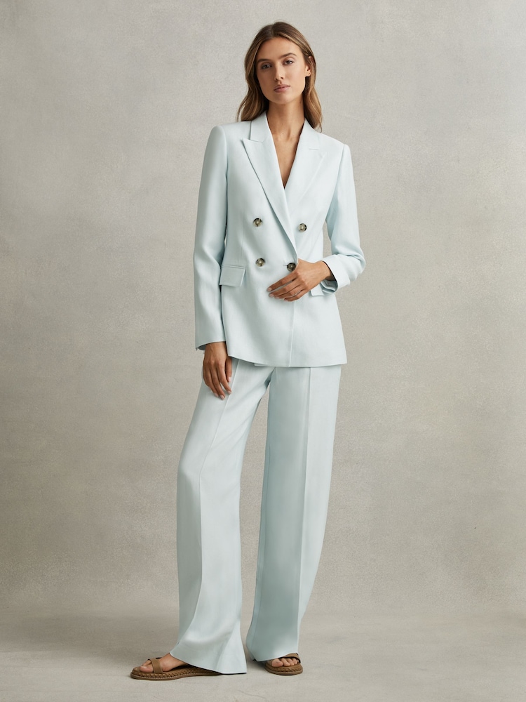 Reiss Blue Lori Petite Viscose-Linen Double Breasted Suit Blazer - Image 4 of 7