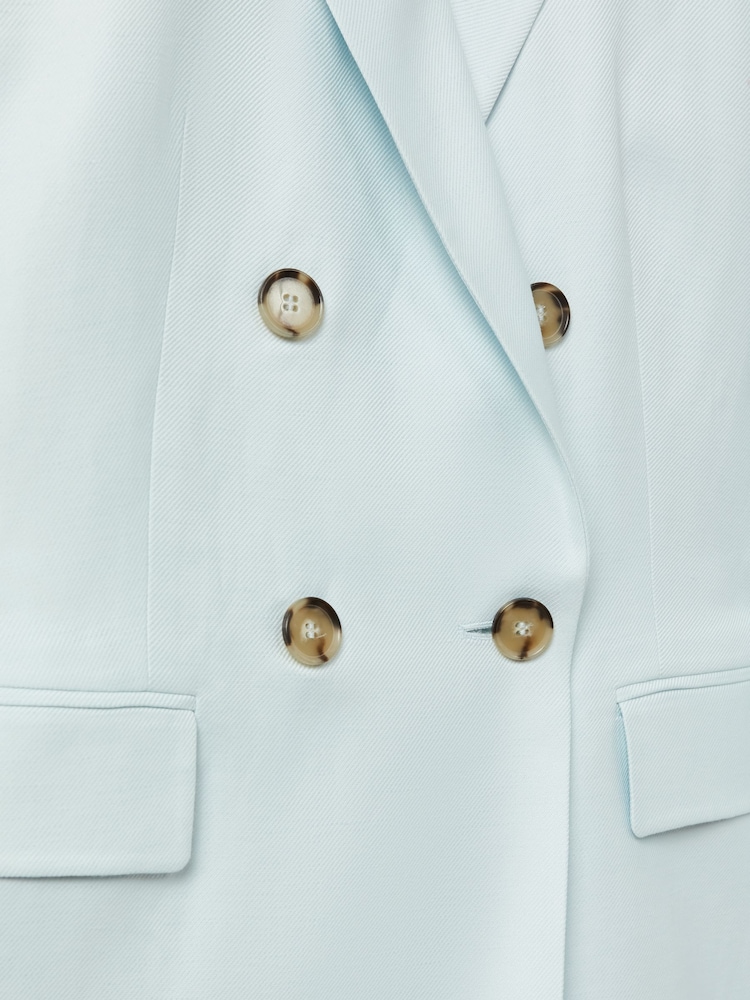 Reiss Blue Lori Petite Viscose-Linen Double Breasted Suit Blazer - Image 6 of 7