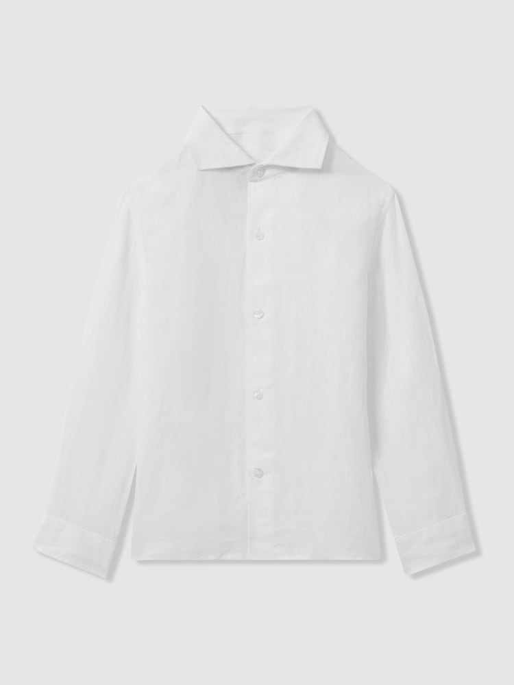 Reiss White Ruban 13-14 yrs Striped Linen Cutaway Collar Shirt - Image 1 of 4