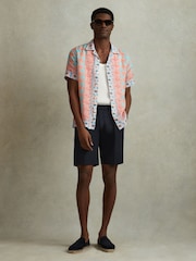Reiss Orange Multi Pantain Linen Printed Cuban Collar Shirt - Image 1 of 6